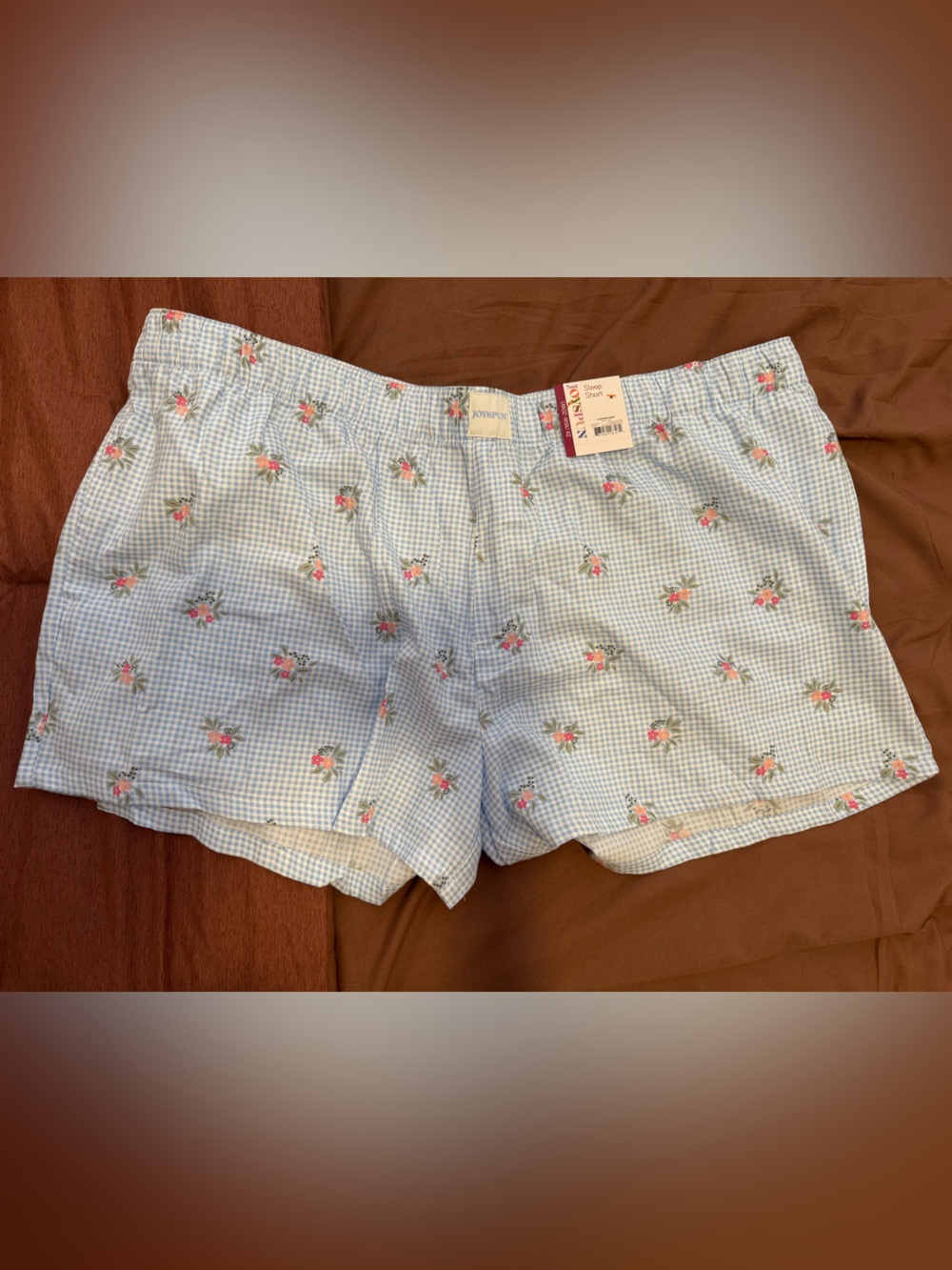 Jockey Light Blue Gingham Shorts with Pink Floral Print